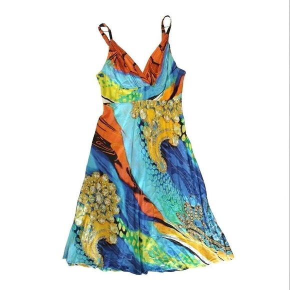 Jams World VTG Colorful Alize Midi Hawaiian Rayon Slip Sundress Small - Picture 4 of 14